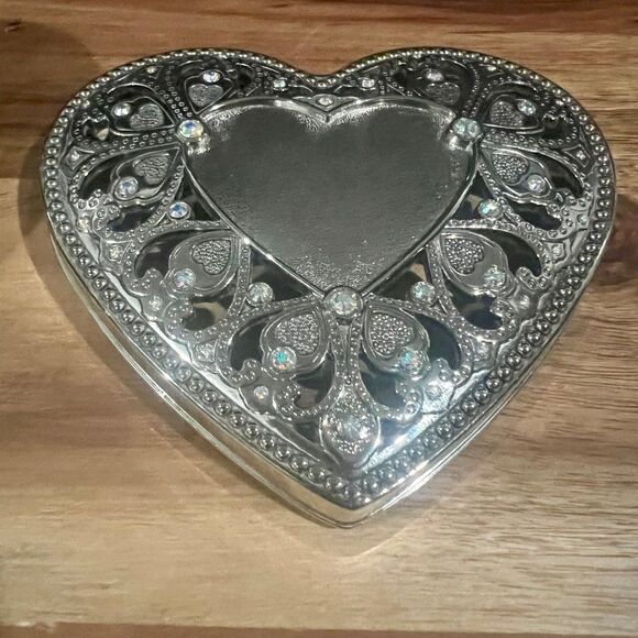 Things Remembered Swarovski Crystals Heart Shape Mirror Jewelry Trinket Box - Picture 9 of 9